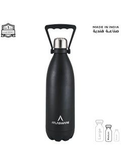 Atlasware Water Bottle with a Capacity of 1000 ml, Stainless Steel Water Bottle that keeps Cold for 82 Hours and Keeps Heat for 34 Hours, Black  - Image 1