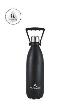Atlasware Water Bottle with a Capacity of 1000 ml, Stainless Steel Water Bottle that keeps Cold for 82 Hours and Keeps Heat for 34 Hours, Black  - Image 2