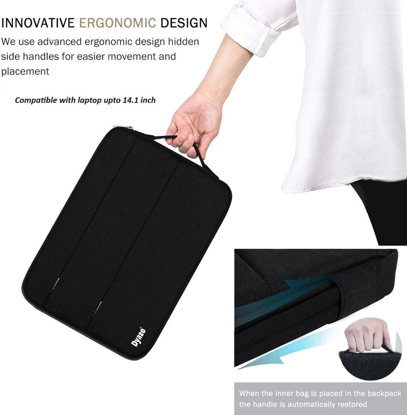 Dyazo Water Resistant 14.1 Inch Laptop Sleeves Case Cover With Handle & 2 Front Accessories Pocket Compatible For Mac book Pro, Lenovo, Hp, Mi, Dell & Other Notebooks Up to 14 Inches (Black) - Image 3