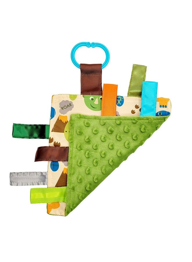 The Learning Lovey Baby Sensory Crinkle & Teething Square Lovey Toy With Closed Ribbon Tags For Increased Stimulation 8"X8"  (Dinosaurs) - Image 3