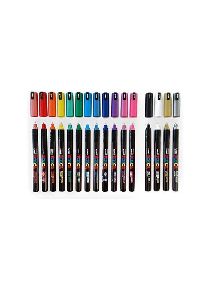 POSCA Marker Pen PC-1MR – Full Range 16 Pen Set, All Colors for Art, Crafting & DIY Projects