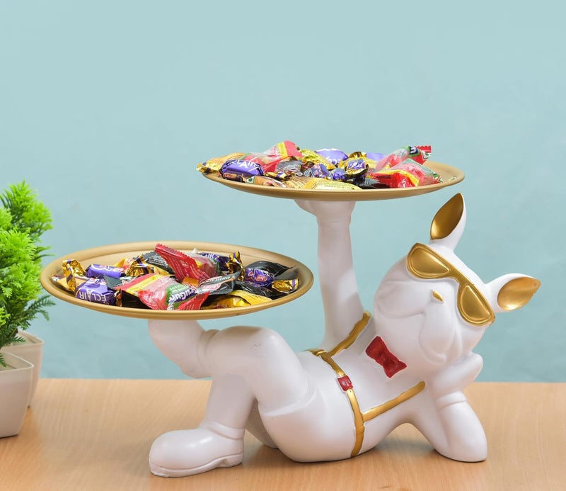 ASMR Craft White Cool Sleeping Dog Serving Platter for Centre Table and Dinning Table II Statue for Gifting and Decoration - Image 1