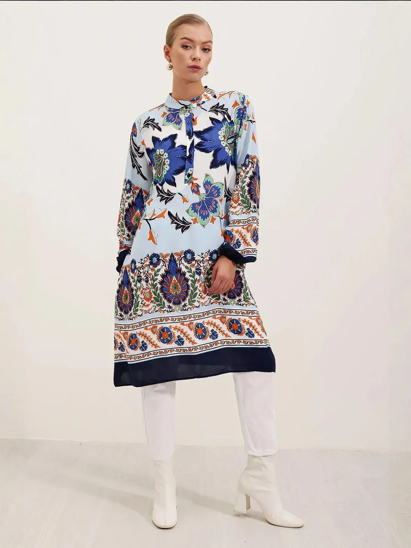 Big Dart Navy Blue BDART Patterned Viscose Dress for Women | Best Price UAE