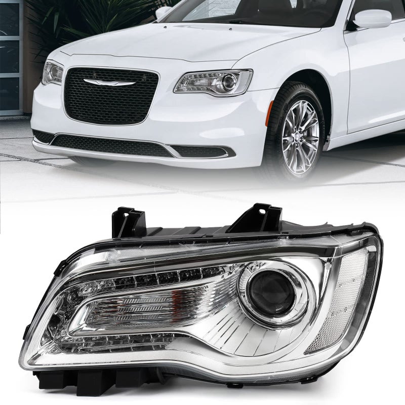 VLINCAR Halogen Headlight Assembly Compatible with Chrysler 300 300C 2015 2016 2017 2018 Headlamp with White Bezel Replacement Left Driver Side LH 68214383AD CH2502269