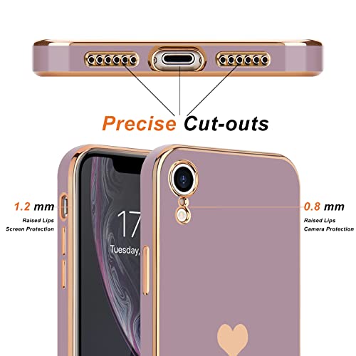 Teageo Compatible with iPhone Xr Case for Women Girl Cute Love-Heart Luxury Bling Plating Soft Back Cover Raised Full Camera Protection Bumper Silicone Shockproof Phone Case for iPhone Xr, Lavender - Image 3