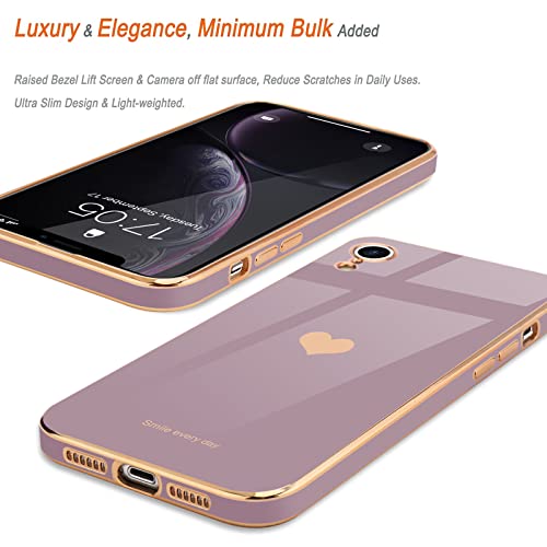 Teageo Compatible with iPhone Xr Case for Women Girl Cute Love-Heart Luxury Bling Plating Soft Back Cover Raised Full Camera Protection Bumper Silicone Shockproof Phone Case for iPhone Xr, Lavender - Image 4