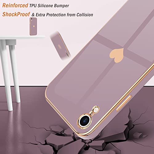 Teageo Compatible with iPhone Xr Case for Women Girl Cute Love-Heart Luxury Bling Plating Soft Back Cover Raised Full Camera Protection Bumper Silicone Shockproof Phone Case for iPhone Xr, Lavender - Image 5
