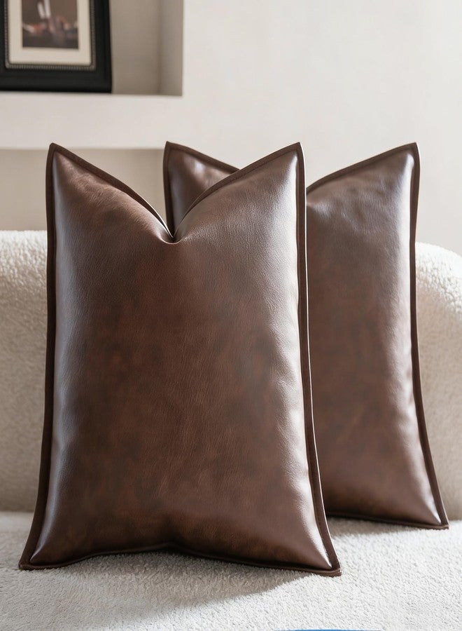 Neelvin Faux Leather Decorative Throw Pillow Covers Modern Solid 18x18 inch Set of 2 Pillowcase Cushion Case for Bed Sofa Couch - Image 1