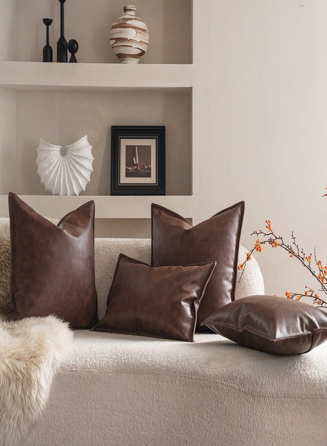 Neelvin Faux Leather Decorative Throw Pillow Covers Modern Solid 18x18 inch Set of 2 Pillowcase Cushion Case for Bed Sofa Couch - Image 4