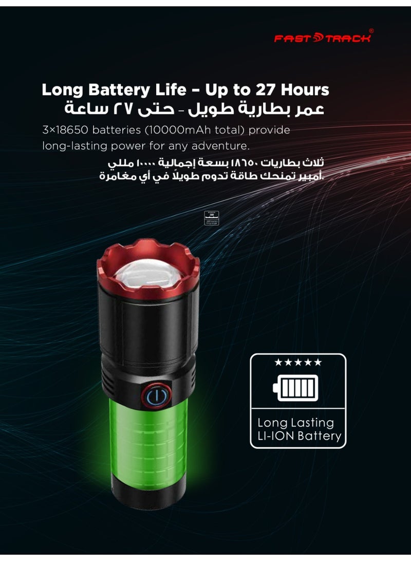 Fast Track Zoomable LED Flash Light, HP70 LED, 3500 Lumens, 27-Hour Battery Life, Type-C Fast Charging, 2000m Long Range, 2-Year Warranty – Black - Image 2