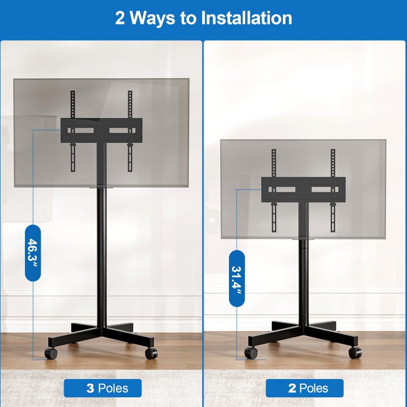 HOLMAXD Mobile TV Cart Rolling TV Stand for 23-65 Inch LCD LED OLED 4K Smart TVs up to 110lbs, Height Adjustable Portable AV Cart with Wheels and Tilt Mount, Outdoor TV Stand Mount, Max VESA 400x400mm - Image 3
