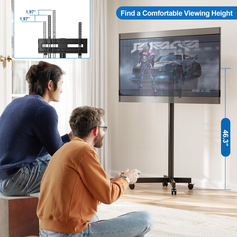 HOLMAXD Mobile TV Cart Rolling TV Stand for 23-65 Inch LCD LED OLED 4K Smart TVs up to 110lbs, Height Adjustable Portable AV Cart with Wheels and Tilt Mount, Outdoor TV Stand Mount, Max VESA 400x400mm - Image 5