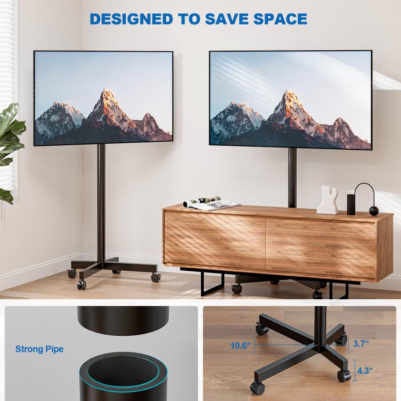 HOLMAXD Mobile TV Cart Rolling TV Stand for 23-65 Inch LCD LED OLED 4K Smart TVs up to 110lbs, Height Adjustable Portable AV Cart with Wheels and Tilt Mount, Outdoor TV Stand Mount, Max VESA 400x400mm - Image 4