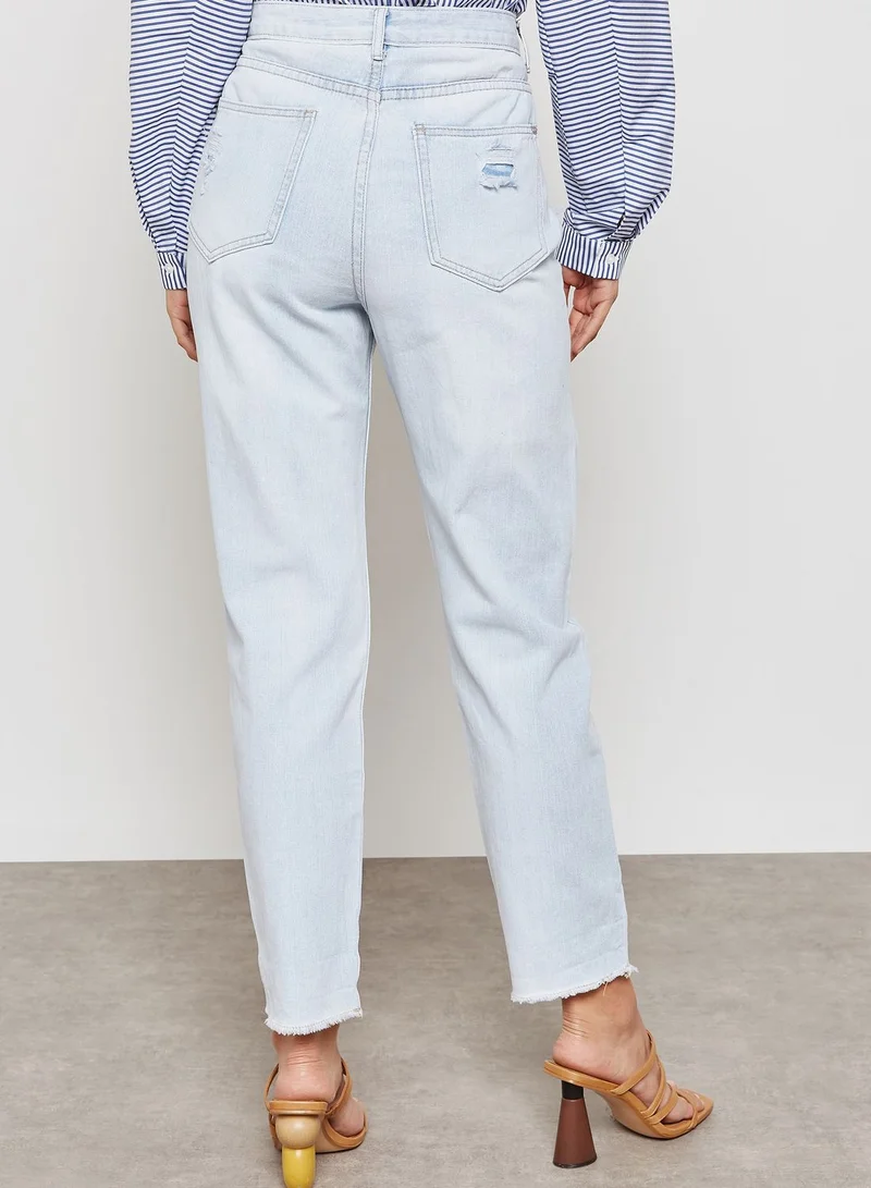 FOREVER 21 Embroidered Ripped Jeans