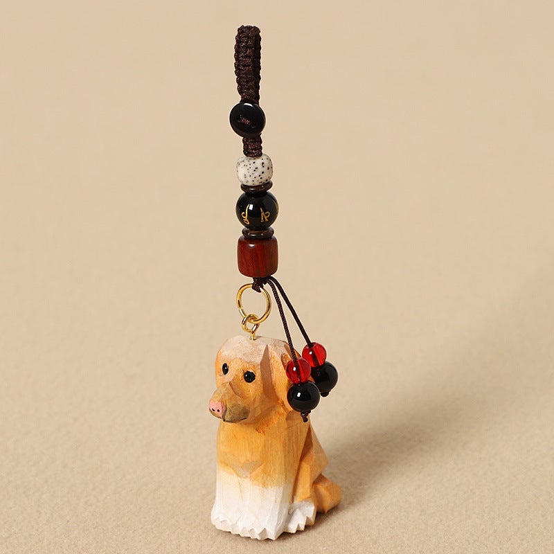 Hand Carved Wood Labrador Retriever Car Keychain Cute Dog Backpack Charm Creative Gift - Image 2