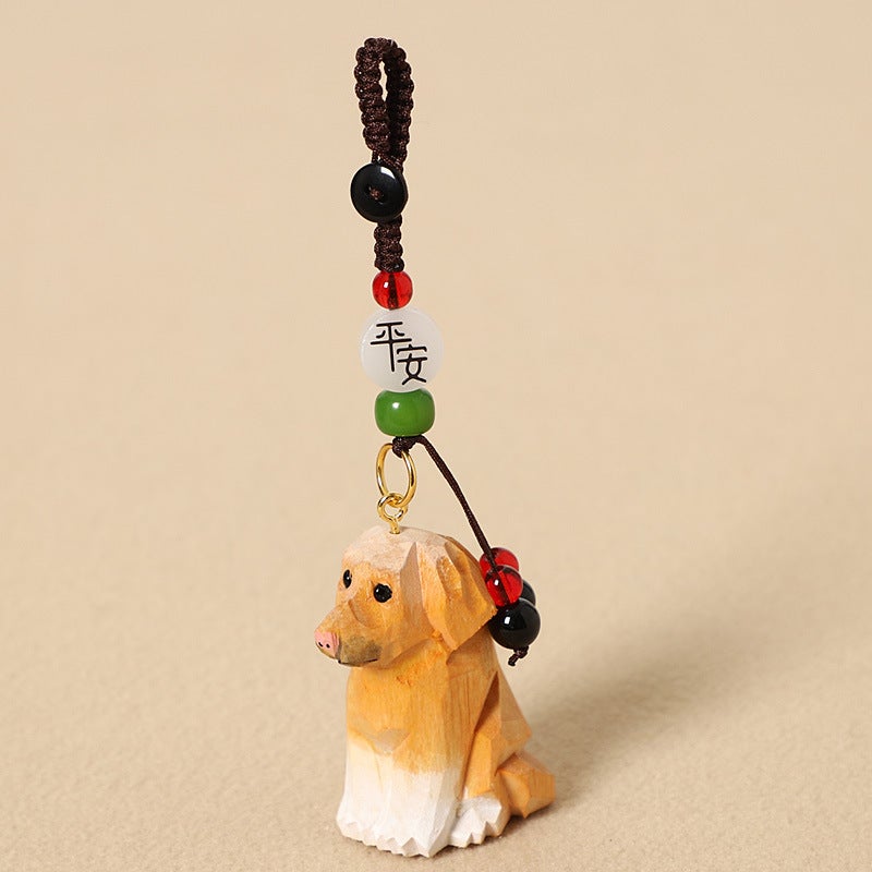 Hand Carved Wood Labrador Retriever Car Keychain Cute Dog Backpack Charm Creative Gift - Image 1