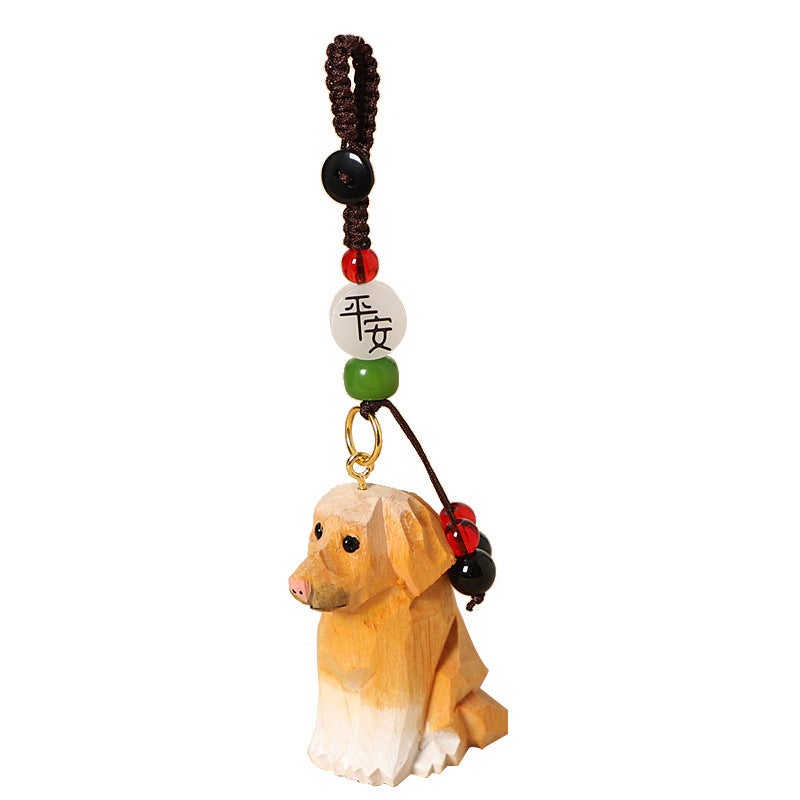 Hand Carved Wood Labrador Retriever Car Keychain Cute Dog Backpack Charm Creative Gift - Image 4