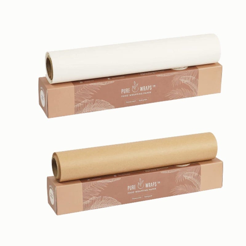 PureWraps Food Wrapping Paper Roll Food Grade Butter Paper Roll | Non Printed | 18 Meter | White and Brown Plain| Pack of 2 (White Plain and Brown Plain) - Image 1