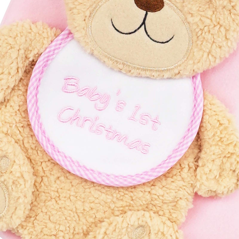 Etistta Baby'S 1St Christmas Stocking  Baby Girls & Baby Boys  18 Inch 3D Bear Baby'S First Christmas Stockings For Newborn Christmas Decor (Pink) - Image 4