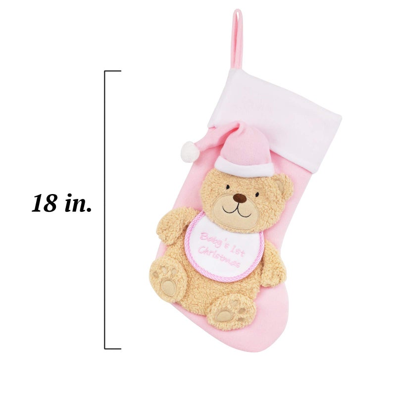 Etistta Baby'S 1St Christmas Stocking  Baby Girls & Baby Boys  18 Inch 3D Bear Baby'S First Christmas Stockings For Newborn Christmas Decor (Pink) - Image 2