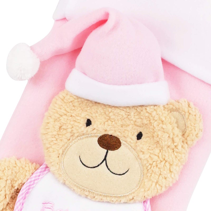 Etistta Baby'S 1St Christmas Stocking  Baby Girls & Baby Boys  18 Inch 3D Bear Baby'S First Christmas Stockings For Newborn Christmas Decor (Pink) - Image 3