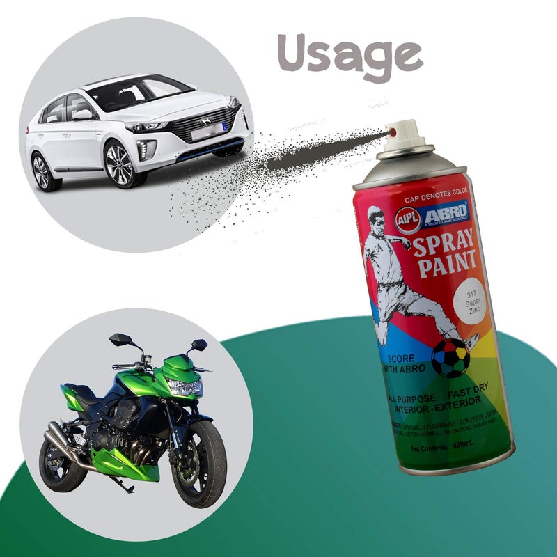 Abro SP-Z1 Multipurpose Colour Spray Paint Can (400ml, Super Zinc) DIY Quick Drying for Metal, Wood, Walls, Automotive Cars and Bikes - Image 4