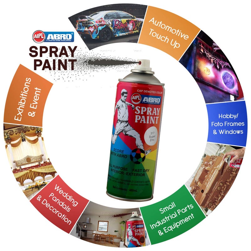 Abro SP-Z1 Multipurpose Colour Spray Paint Can (400ml, Super Zinc) DIY Quick Drying for Metal, Wood, Walls, Automotive Cars and Bikes - Image 2