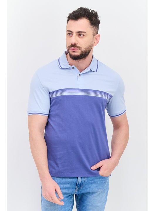 Men Regular Fit Stripe Short Sleeve Polo Shirts, Blue Combo