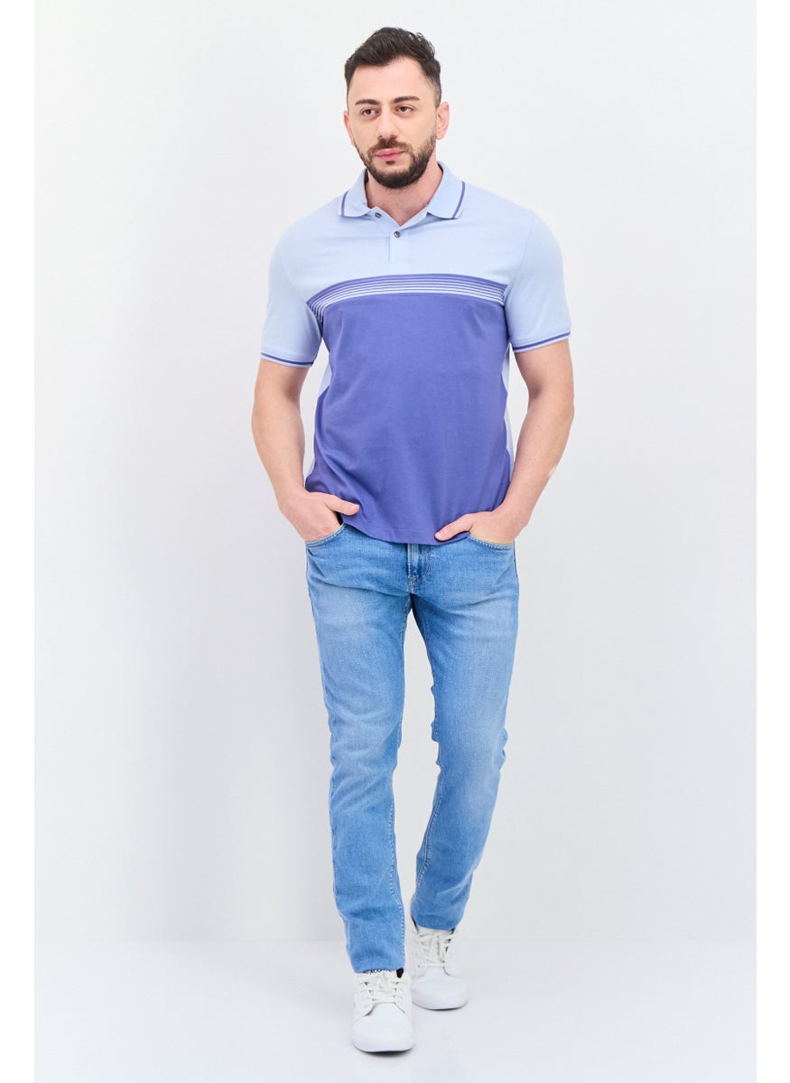 Van Heusen - Men Regular Fit Stripe Short Sleeve Polo Shirts, Blue Combo - Image 1