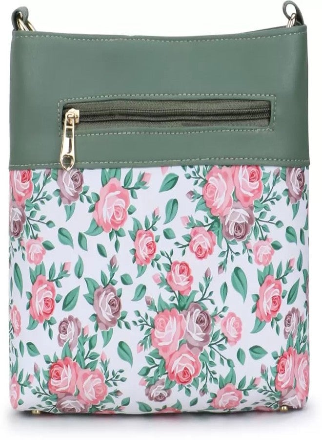 Nexeura Trendy Floral Crossbody Bag for Women - Stylish Faux Leather Handbag with Adjustable Strap, Large Capacity, Lightweight Shoulder Purse, Elegant Rose Print for Everyday, Travel & Parties (GREEN) - Image 1