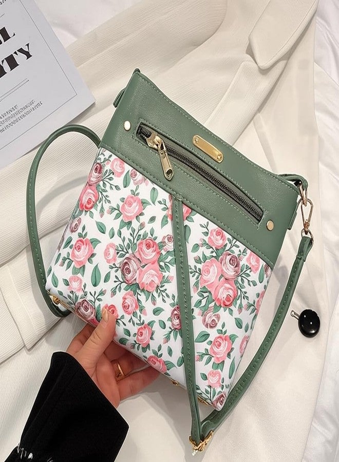 Nexeura Trendy Floral Crossbody Bag for Women - Stylish Faux Leather Handbag with Adjustable Strap, Large Capacity, Lightweight Shoulder Purse, Elegant Rose Print for Everyday, Travel & Parties (GREEN) - Image 3