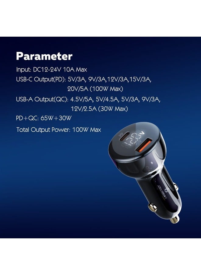 CELIBERY 100W Super Fast Car Charger Fast Charging 2 Port USB Car Power Adapter With 100W USB C Cable Car Fast Charger Plug For Steam Deck Macbook Laptops Tablets iPhone 16 15 Series Samsung Galaxy Xiaomi Black - Image 2