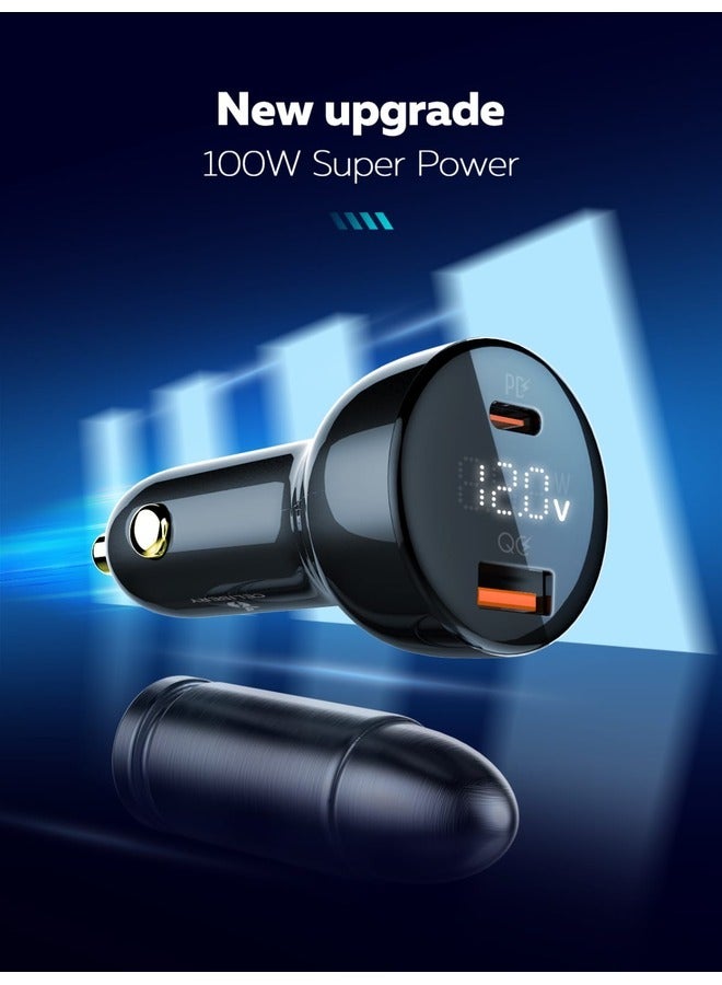 CELIBERY 100W Super Fast Car Charger Fast Charging 2 Port USB Car Power Adapter With 100W USB C Cable Car Fast Charger Plug For Steam Deck Macbook Laptops Tablets iPhone 16 15 Series Samsung Galaxy Xiaomi Black - Image 4