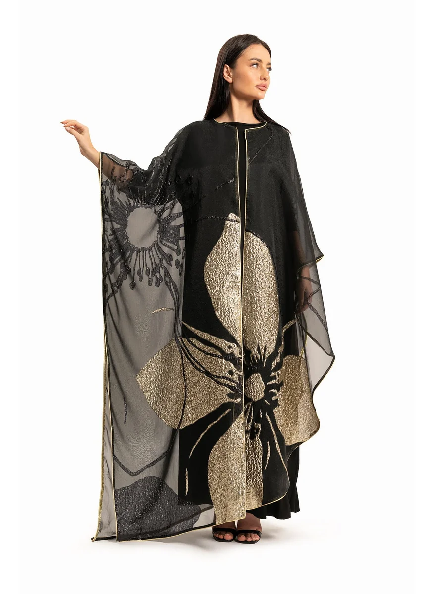 وي كرييت Women Black with Gold-tone Floral Print Kaftan By WECRE8