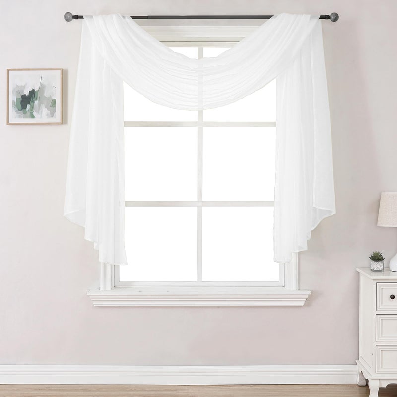 DONREN 144 Inches Long Window Scarf for Party  Luxury Soft Semi Sheer Scarf Valance for Wedding 1 PanelWhite