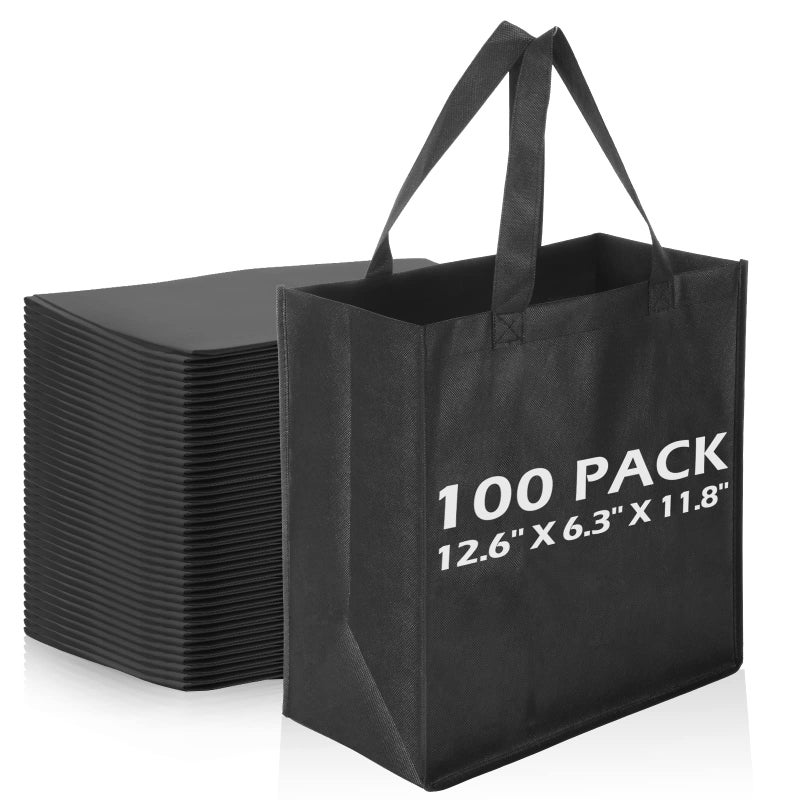 Reginary Reginary Reusable Totes Bags  100 Pcs Non Woven Grocery Handle Bags for Shop Events  Retail StoreBlack 