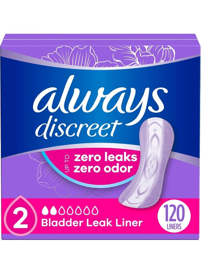 Always Discreet Adult Incontinence & Postpartum Liners for Women, Size 2, Very Light Absorbency, Regular Length, 120 Count (Packaging May Vary) - Image 1