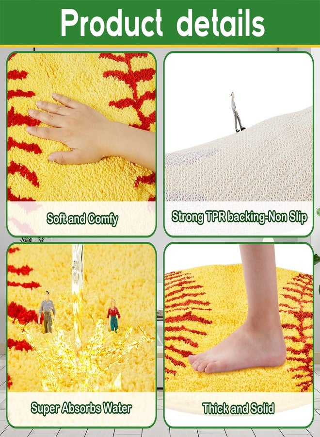 Funtery Softball Rug 25.5 x 25.5 Inches Plush Softball Mat Area Rug for Girls Boys Bedroom Soft Sports Carpet Room Decor Non Slip Bedroom Bathroom Washable Decorative Door Mat Decor Xmas Gifts - Image 3