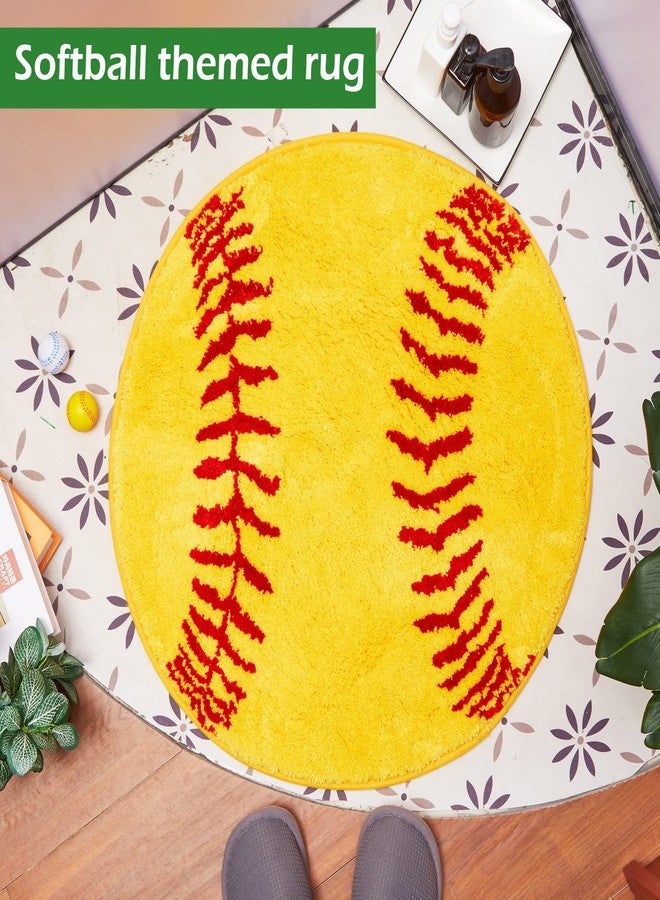 Funtery Softball Rug 25.5 x 25.5 Inches Plush Softball Mat Area Rug for Girls Boys Bedroom Soft Sports Carpet Room Decor Non Slip Bedroom Bathroom Washable Decorative Door Mat Decor Xmas Gifts - Image 4