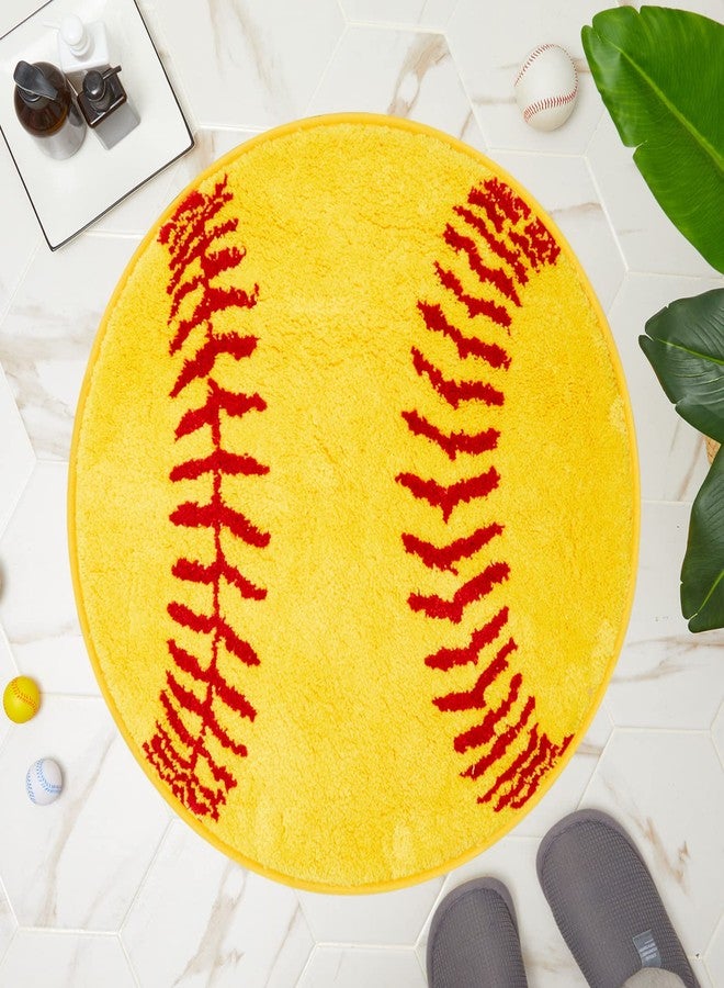Funtery Softball Rug 25.5 x 25.5 Inches Plush Softball Mat Area Rug for Girls Boys Bedroom Soft Sports Carpet Room Decor Non Slip Bedroom Bathroom Washable Decorative Door Mat Decor Xmas Gifts - Image 1