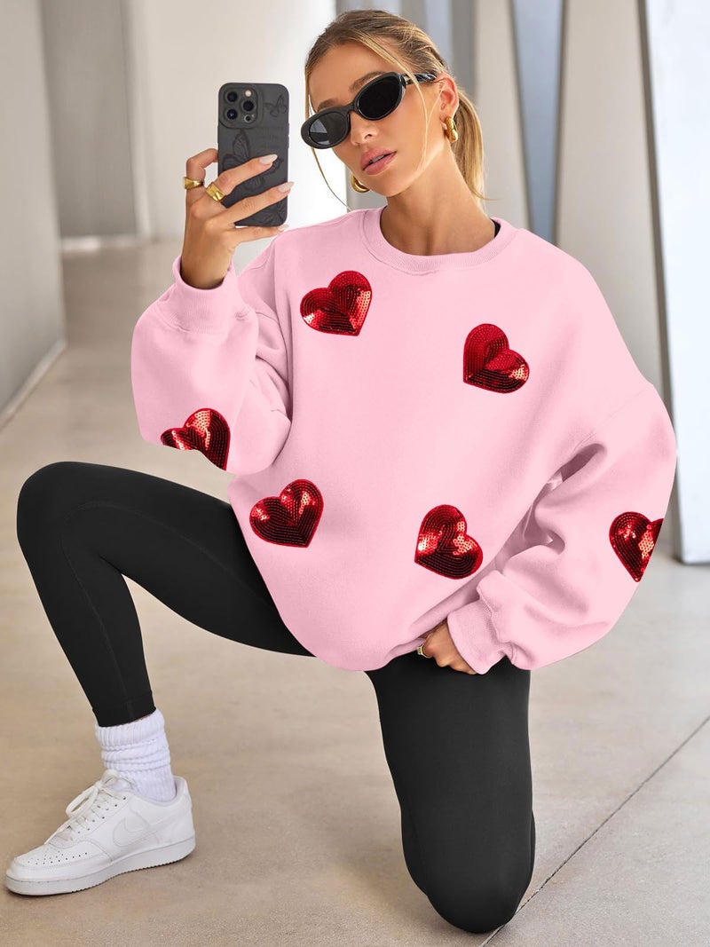 MAXIMGR Valentines Sweatshirt Women Teacher Valentine Shirts sequin Love Heart Graphic Tee Valentine's Day Gift Pullover - Image 5