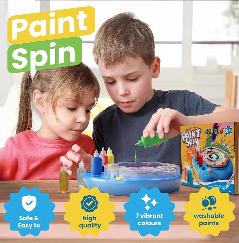 جرافلو مجموعة أدوات GRAFLO Paint Spin Art للأطفال - أنشطة فنية وحرفية للأولاد والبنات من عمر 6 إلى 12 عامًا، لعبة دوارة إبداعية مع ألوان ولوحات فنية وفرشاشات - فكرة هدية رائعة لعيد الميلاد - Image 5
