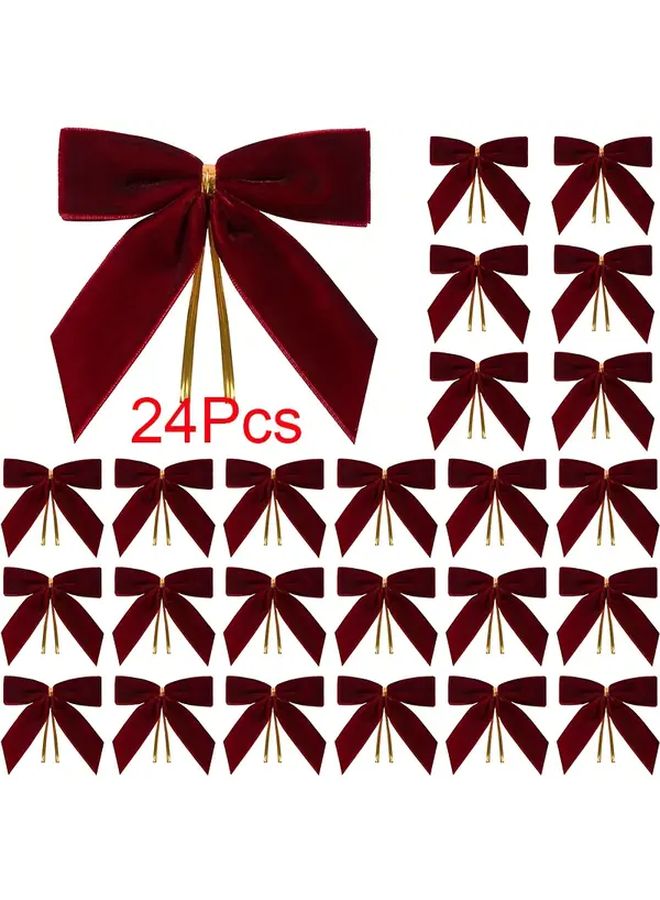 Deep Burgundy Christmas Bows With Golden Accents For Tree Wreaths And Gift Wrapping - Image 1