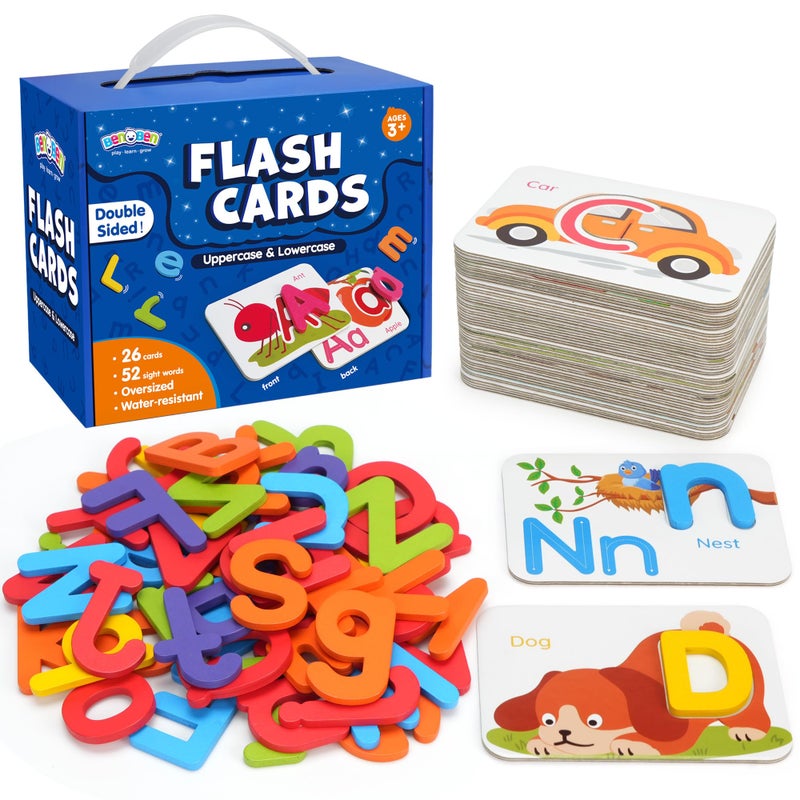 BenBen Alphabet Flash Cards 52 Upper and Lowercase Wooden Letters 26 Flashcards Montessori ABC Learning Toys for Kids Ages 35 Preschool Learning Activities Matching Game Puzzles - Image 3