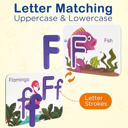 BenBen Alphabet Flash Cards 52 Upper and Lowercase Wooden Letters 26 Flashcards Montessori ABC Learning Toys for Kids Ages 35 Preschool Learning Activities Matching Game Puzzles - Image 5
