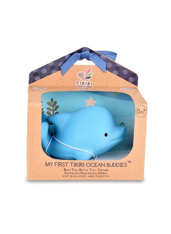 Tikiri Toys Ocean Buddies Dolphin Natural Rubber Rattle (Blue) - Image 2