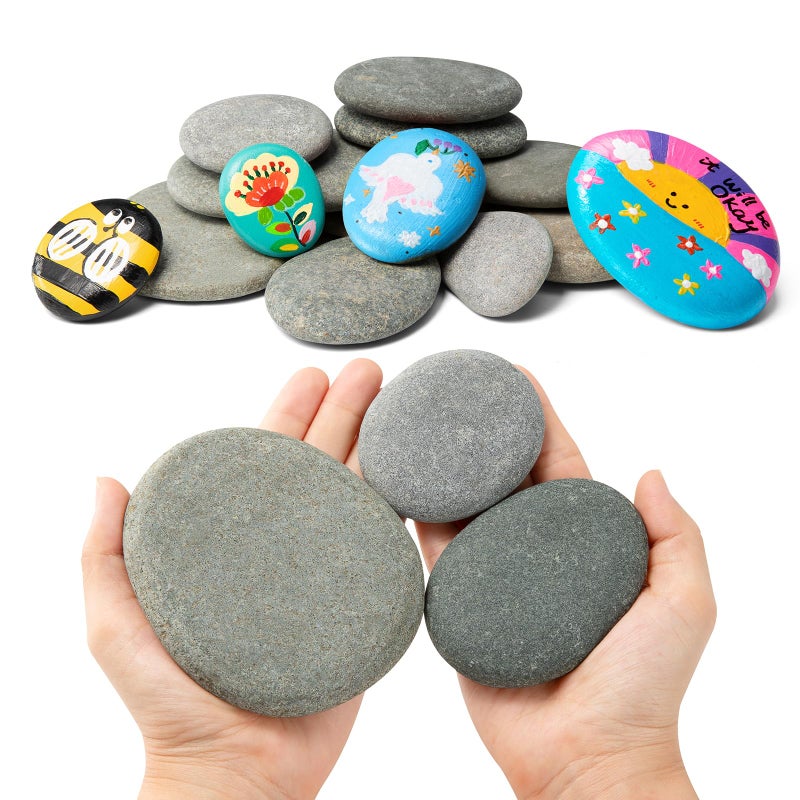 Simetufy 15pcs Rocks for Painting, 5pcs of Each 2-3in, 3-4in, 4-5in, Flat & Smooth River Rocks for Arts & DIY, Kindness Painting Stones for Kids, Garden Deco - Image 1