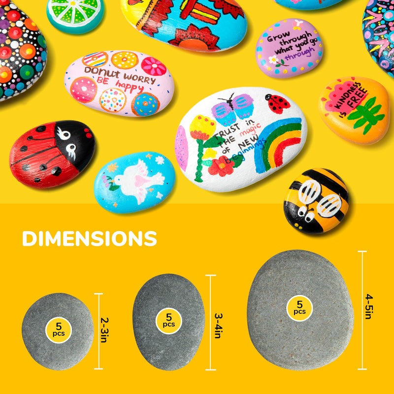 Simetufy 15pcs Rocks for Painting, 5pcs of Each 2-3in, 3-4in, 4-5in, Flat & Smooth River Rocks for Arts & DIY, Kindness Painting Stones for Kids, Garden Deco - Image 3