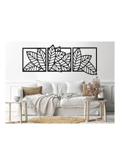 Home Gallery Leaves shape 3 panels Wood Wall art 60x180 Black  - Image 1