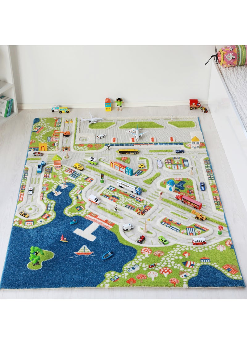 IVI 3D Play Carpet Mini City - Large | Blue | Activity Playmat for Kids & Children | Bedroom, Living Room, Nursery Rug | Polypropylene | Foldable | 180 cm x 134 cm - Image 1